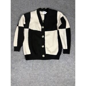 Luna Ivy Anthropologie Black White‎ Checkerboard Patchwork Cardigan Sweater XS